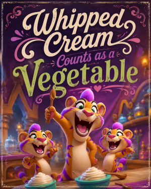 Whipped Cream Counts as a Vegetable - Tigers - Whimsical Kitchen Wall Decor