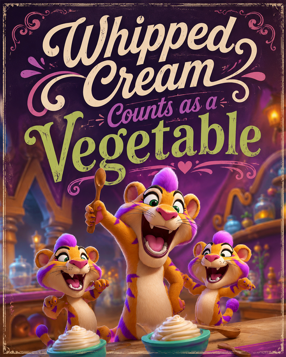 Whipped Cream Counts as a Vegetable - Tigers - Whimsical Kitchen Wall Decor