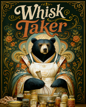 Whisk Taker - Black Bear - Whimsical Kitchen Wall Decor