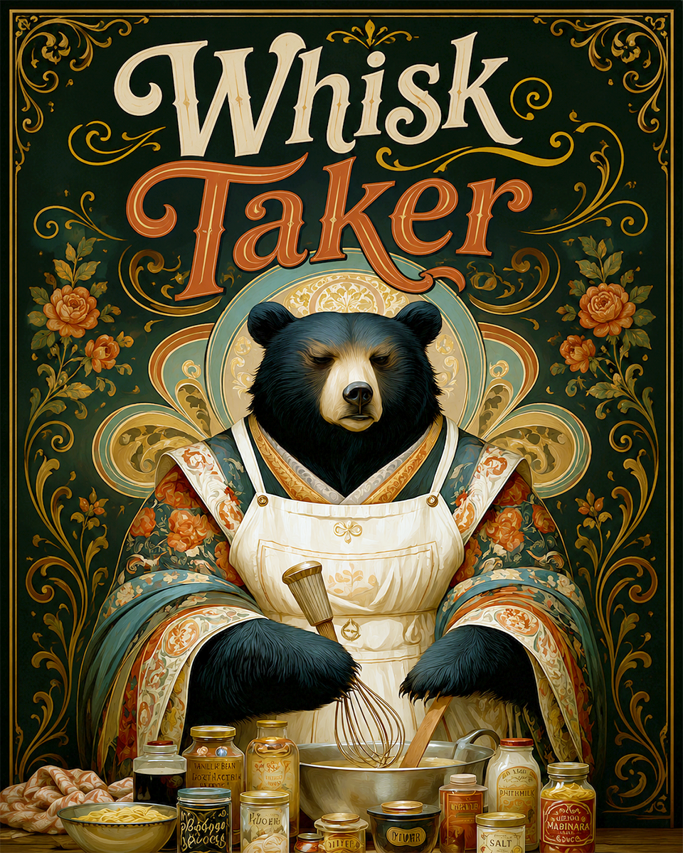 Whisk Taker - Black Bear - Whimsical Kitchen Wall Decor