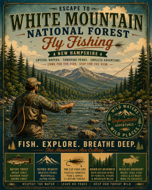 White Mountain National Forest - Fly Fishing Vintage Retro Poster Art Print