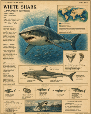 White Shark - Vintage Wildlife Art - Antique Nature Illustration