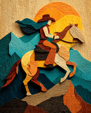 Wholesale Cowgirl Riding a Horse Art Print - Wood Relief Style - Rustic Western Wall Art.png