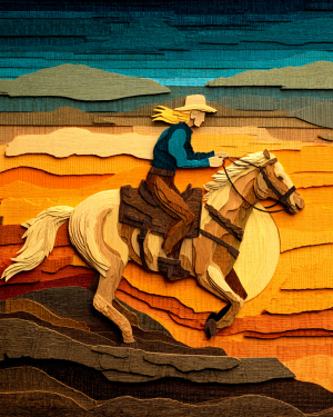 Wholesale Cowgirl on a Horse Art Print - Wood Relief Style - Rustic Western Wall Art.png