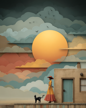 Wholesale Western Wall Art - Matted Minimalist Cowgirl Felicia with Her Cat Art Print for Independent Boutiques.png