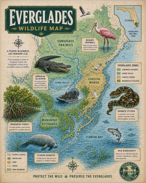 Wildlife Map - Everglades National Park Art Print