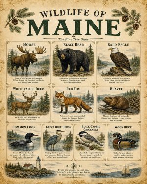 Wildlife of Maine Chart Art Print