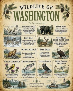 Wildlife of Washington Chart Art Print