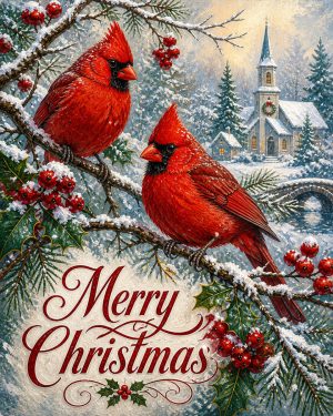 Winter X-Mas Cardinals - Christmas Art Prints
