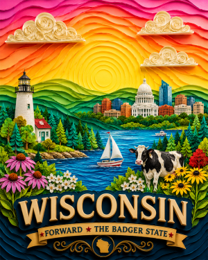 Wisconsin Souvenir Art Print - Name Drop Destination Travel Poster