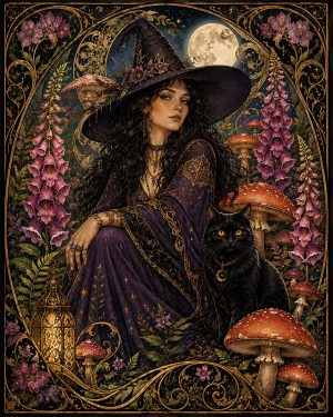 Witch Cat Amanita Mushrooms - Metaphysical Art Prints & Spiritual Wall Decor