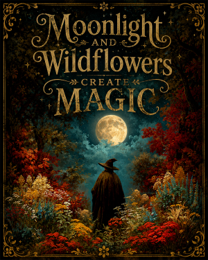 Witch Wall Art - Moonlight and Wildflowers Create Magic