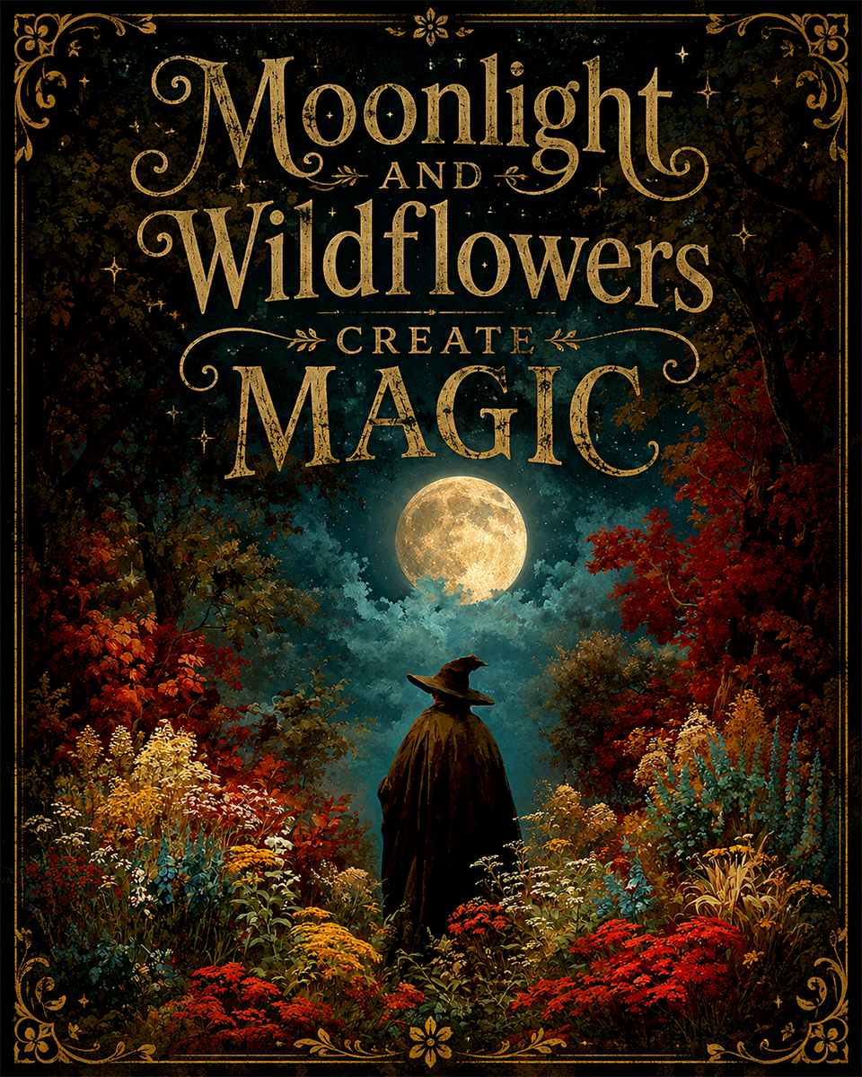 Witch Wall Art - Moonlight and Wildflowers Create Magic