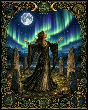 Witch in Stone Circle - Wiccan and Pagan Artwork