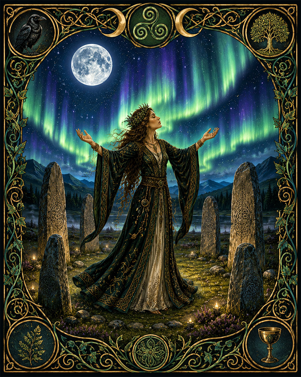 Witch in Stone Circle - Wiccan and Pagan Artwork