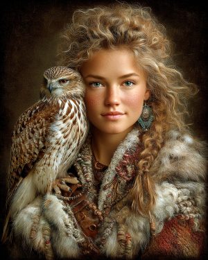 With Her Hawk - Freyja the Norse Goddess Art Print