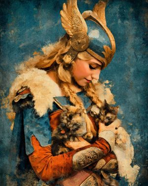 With Her Kittens - Freyja the Norse Goddess Art Print