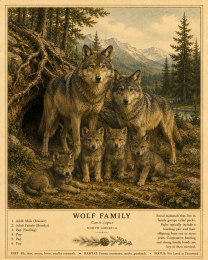 Wolf Family - Vintage Wildlife Art - Antique Nature Illustration