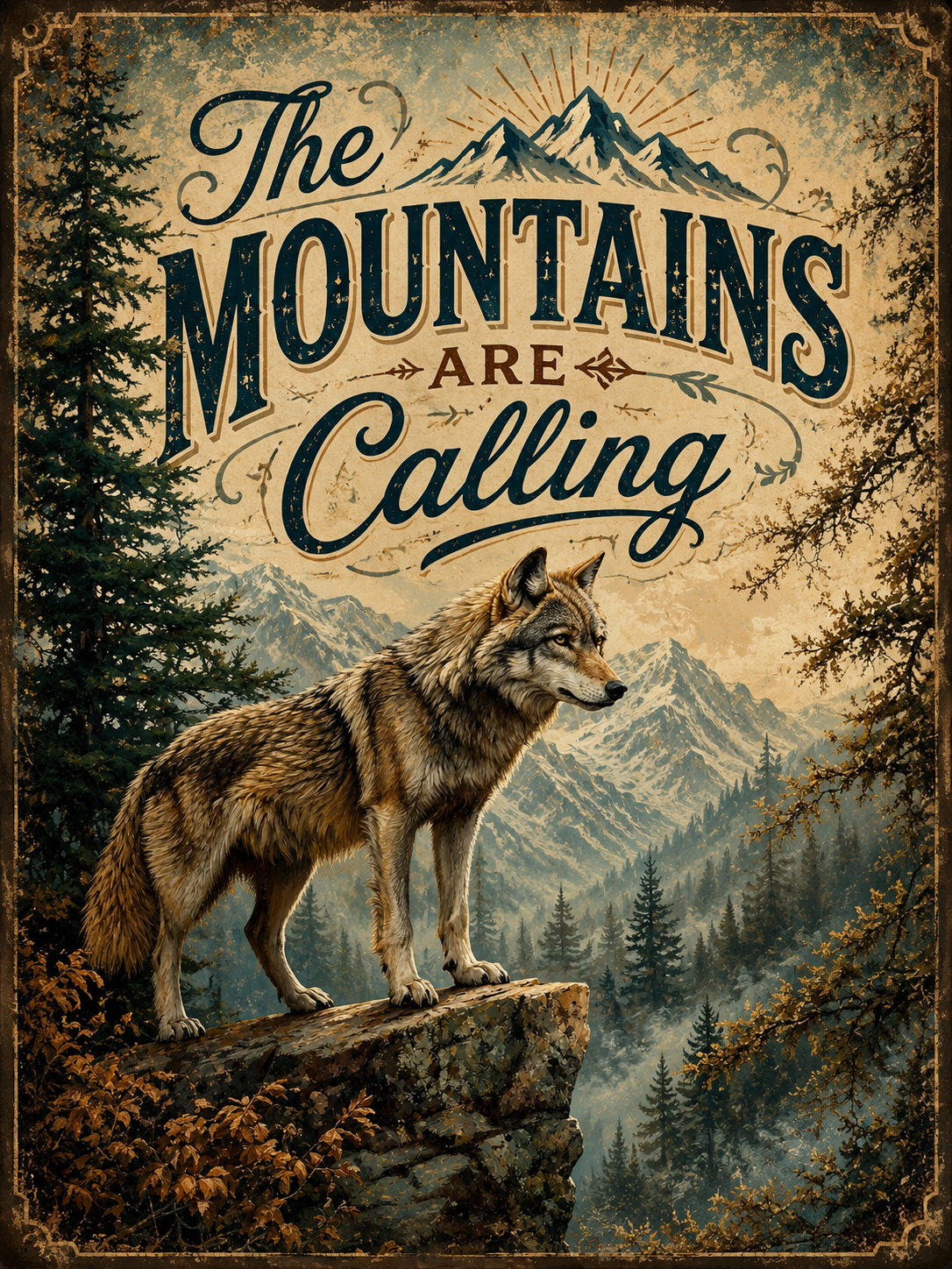 Wolf - The Mountains are Calling Art Print