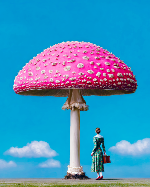 Woman Shocked by Size of Amanita - Mushroom Decor