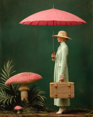 Woman Under Umbrella by Amanita - Mushroom Decor