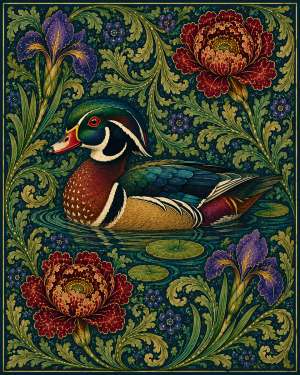 Wood Duck - 19th Century Arts and Crafts Style Art Print