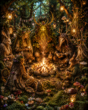 Wood Sprites Around a Campfire - Cottagecore Home Decor