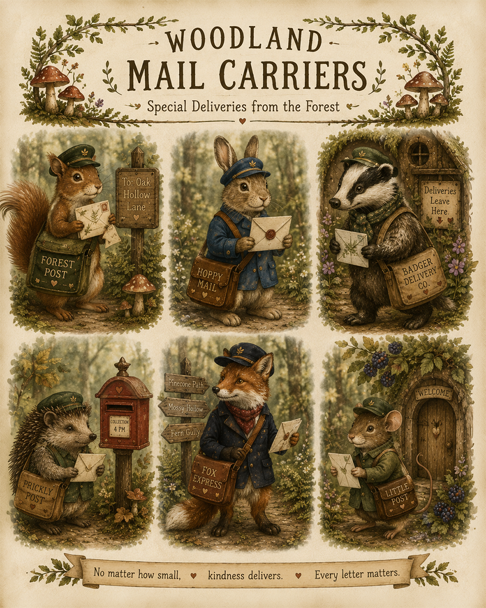 Woodland Mail Carriers - Cottagecore Home Decor