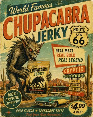 World Famous Chupacabra Jerky - Route 66 Parody Poster