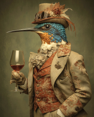 World Traveler Bird with a Glass of Wine - Humingbird Art Print