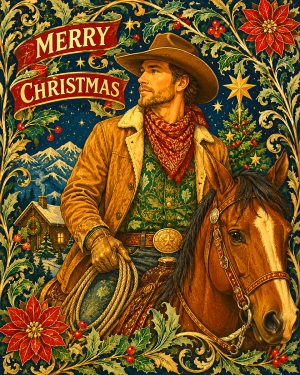 X Mas Cowboy - Christmas Art Print