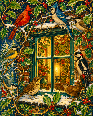 X Mas Songbirds - Christmas Art Print