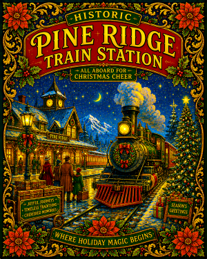 X Mas at the Train Station - Christmas Art Print