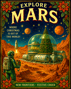 X Mas on Mars - Christmas Art Print