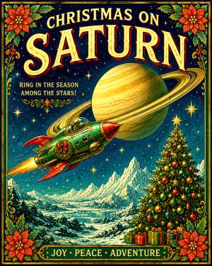 X Mas on Saturn - Christmas Art Print