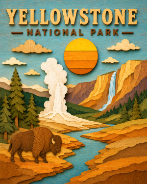 Yellowstone National Park Souvenir Art Print - Name Drop Destination Travel Poster