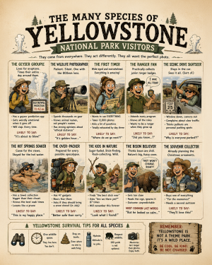Yellowstone - Types of National Park Visitors Souvenir Art Print
