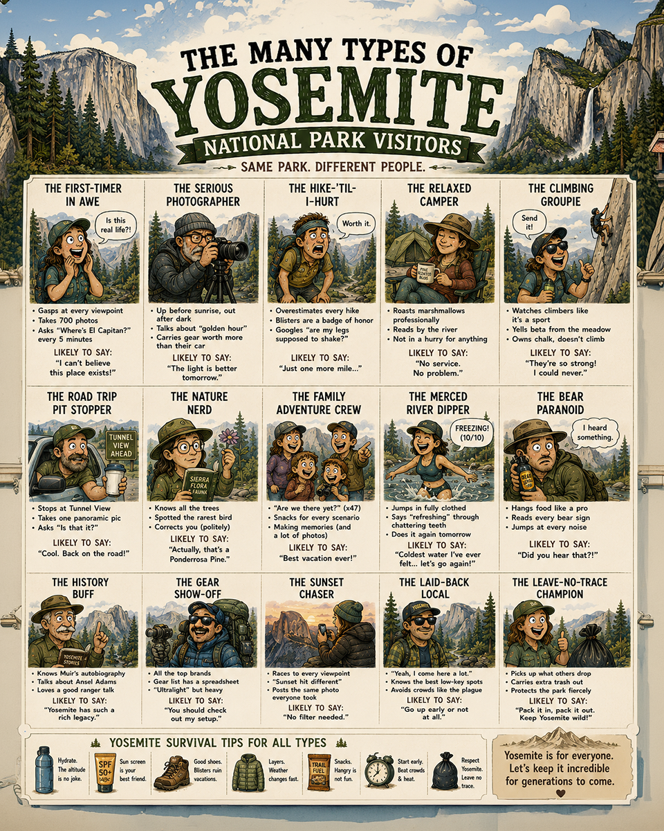 Yosemite - Types of National Park Visitors Souvenir Art Print