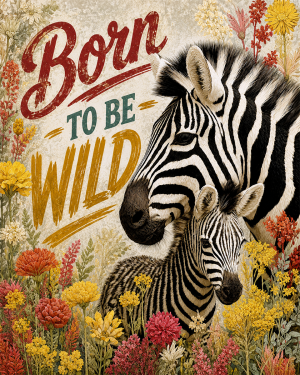 Zebra and Baby - Born to Be Wild - Wildlife Art Print