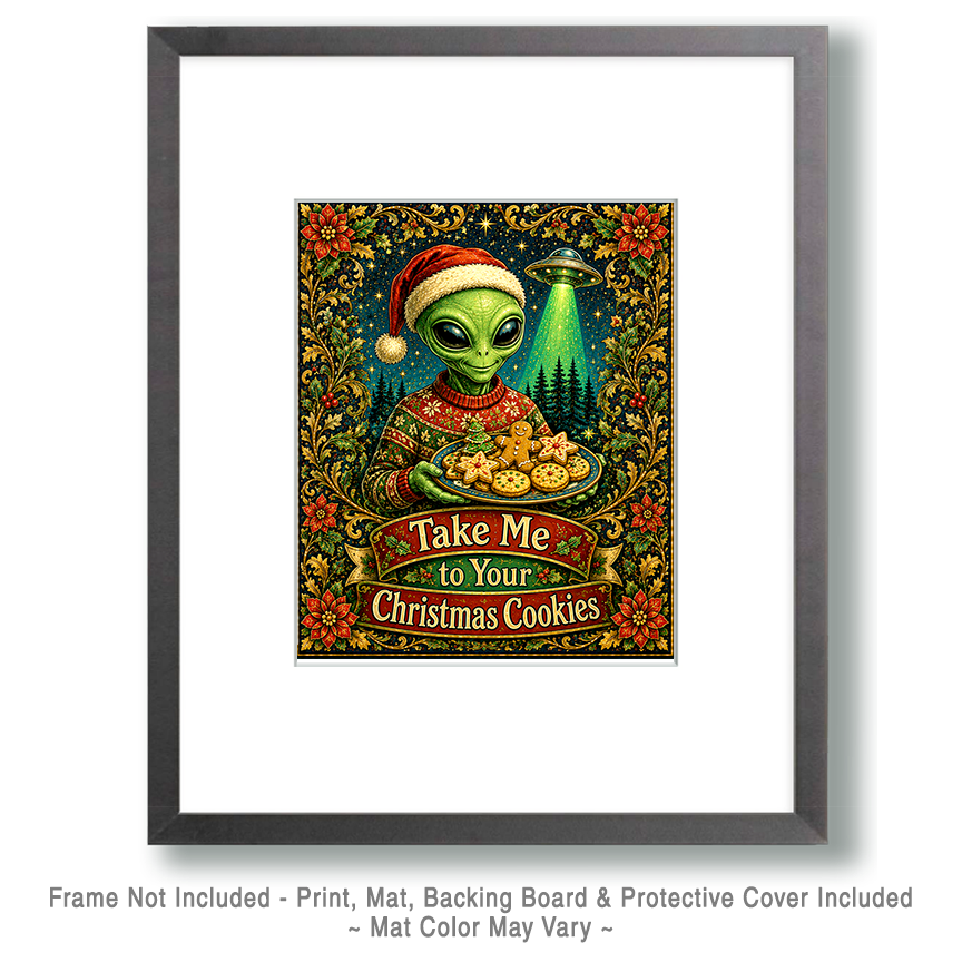 Alien Take Me to Your X Mas Cookies - Christmas Art Print - Image 2