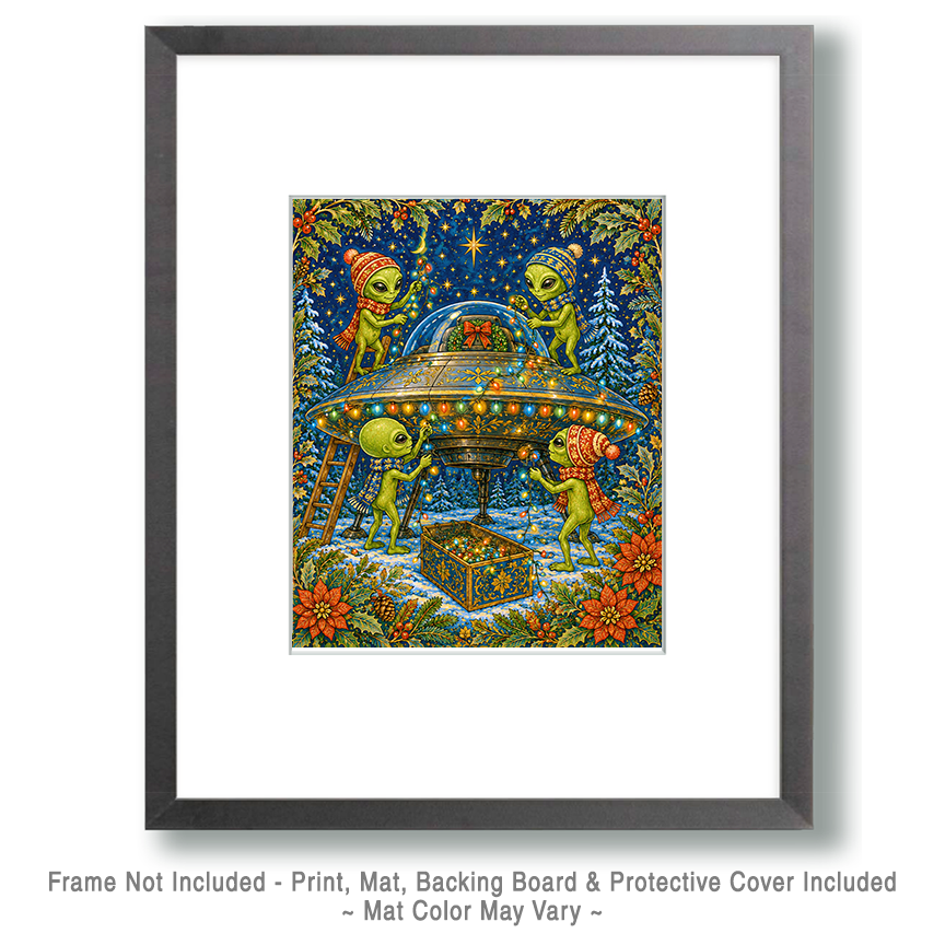 Aliens Decorating Spacecraft for X Mas - Christmas Art Print - Image 2