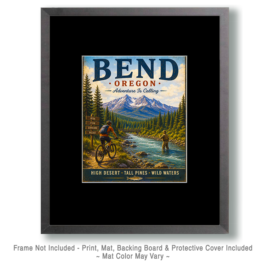 Bend Oregon - Adventure Is Calling Art Print - Vintage Travel Poster Mountain Town Wilderness Wall Decor - Image 2