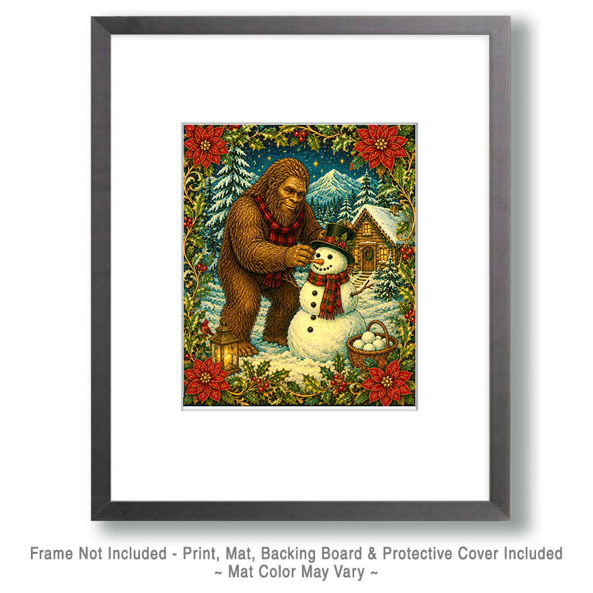 Bigfoot Building a Snowman - Christmas Art Print - Image 2