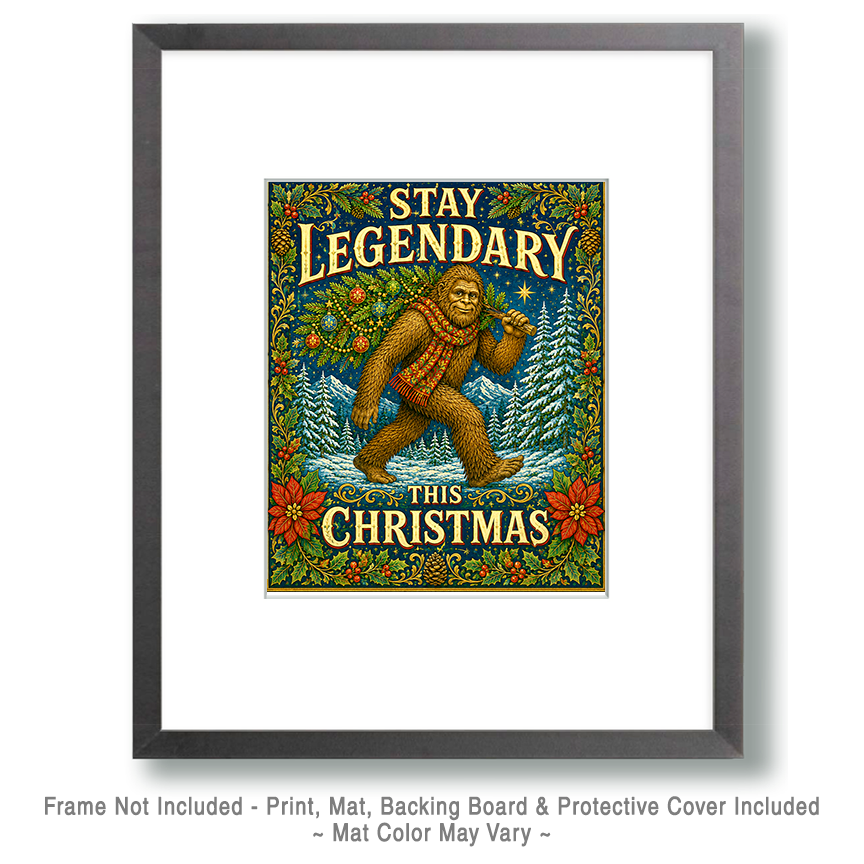 Bigfoot with XoMas Tree - Stay Legendary - Christmas Art Print - Image 2