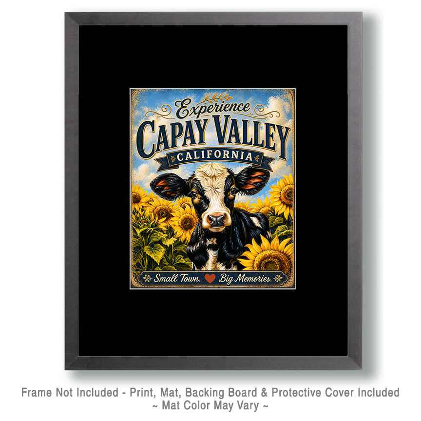 Capay Valley California - Sunflowers Cow Agri-Tourism Art Print - Image 2