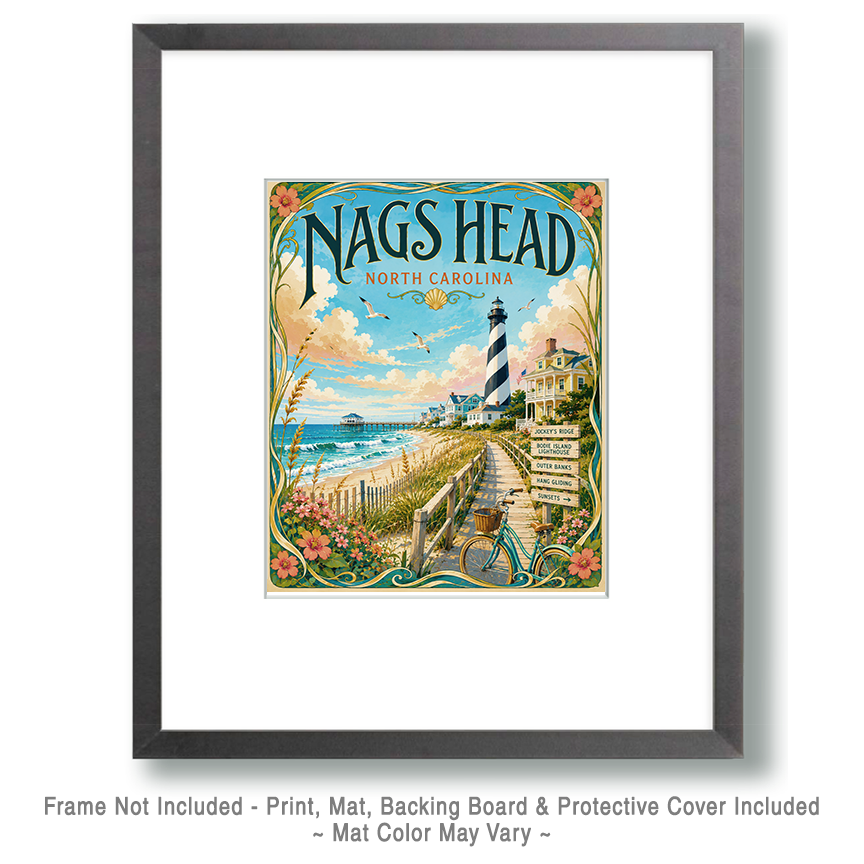Coastal Artwork - Nags Head Art Nouveau - North Carolina - Vintage Coastal Travel Poster - Image 2