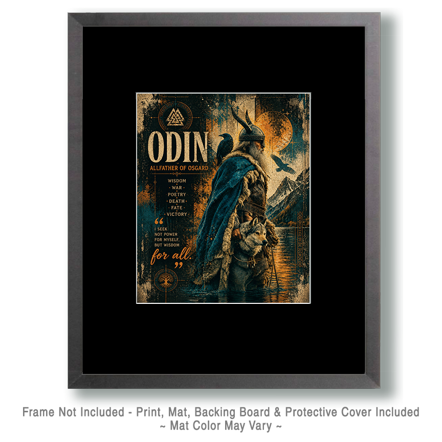 Grunge II Style - Odin with His Wolf and Ravens - Norse Mythology Art Print - Image 2