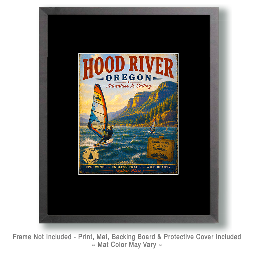 Hood River Oregon - Adventure Is Calling Art Print - Vintage Travel Poster Mountain Town Wilderness Wall Decor - Image 2
