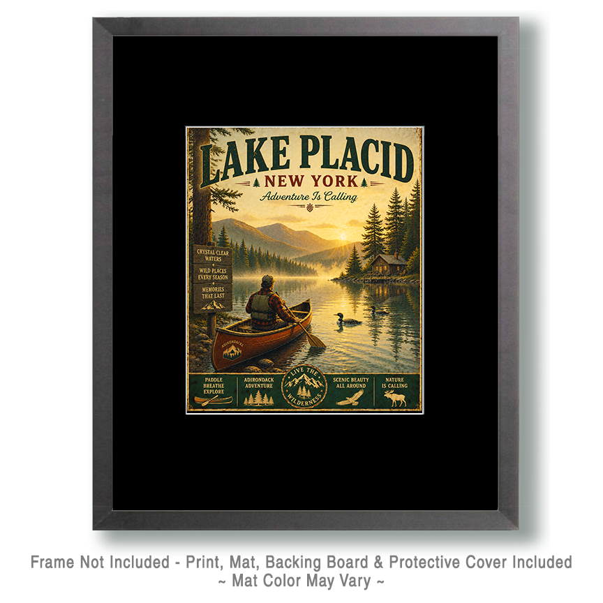 Lake Placid New York - Adventure Is Calling Art Print - Vintage Travel Poster Mountain Town Wilderness Wall Decor - Image 2