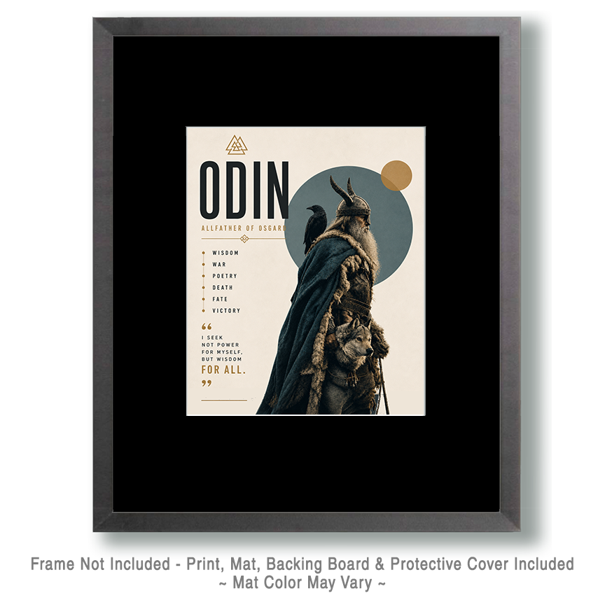 Minimalist Style - Odin with His Wolf and Ravens on Lakeshore - Norse Mythology Art Print - Image 2